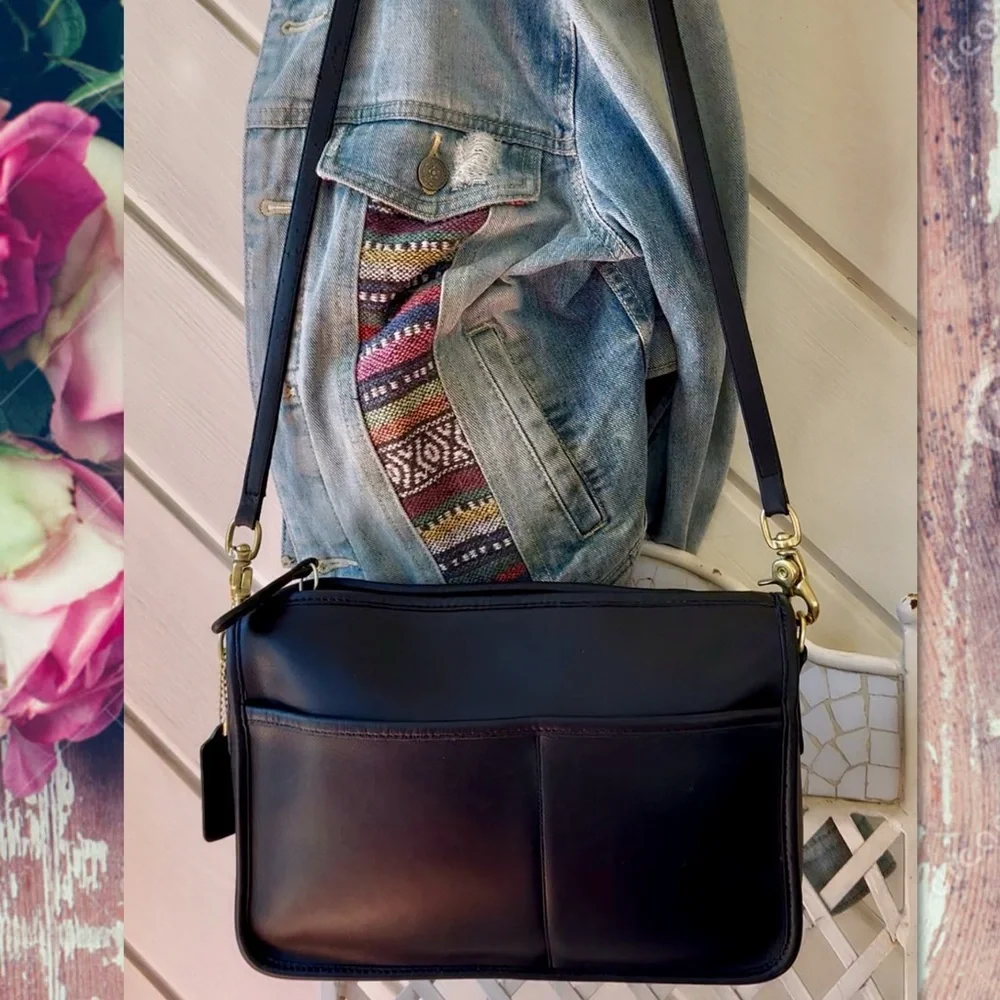 VINTAGE COACH NEW YORK CITY BLACK LEATHER CROSSBODY COMPANION BAG 9300 - Picture 5 of 17